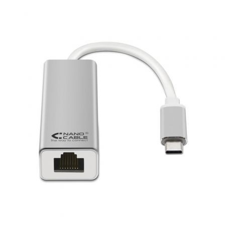 Nanocable Conversor USB-C a Ethernet Gigabit 10/100/1000 Mbps Plata 15cm